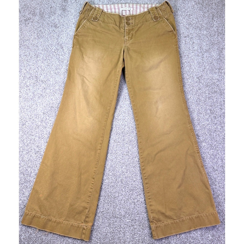 Abercrombie Pants Women 6L Tan Low Rise Flare Leg Cotton Distress Y2K Retro Boho
